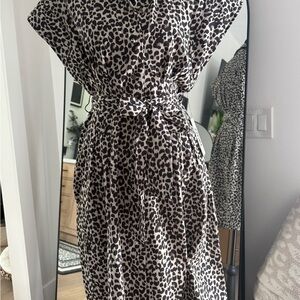 DKNY Black and White Animal Print Midi Dress